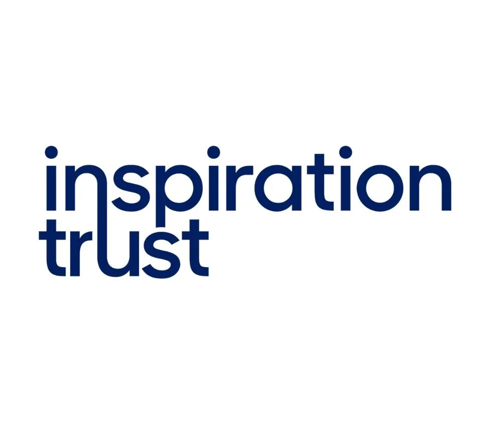 The words "inspiration" and "trust" in blue text on a white background.