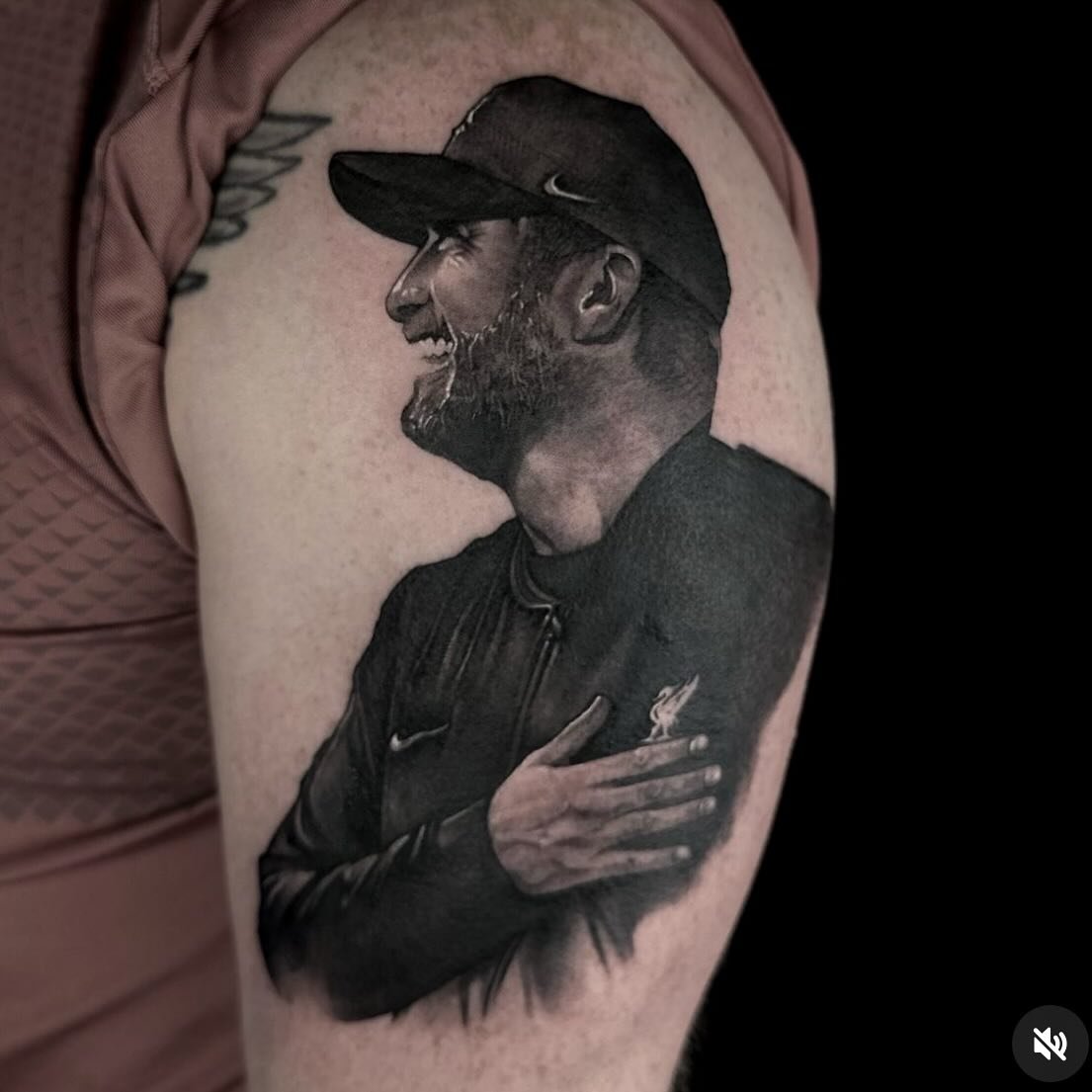 Klopp by @megantremarco_art email Meg to book! Megantremarcotattoos@gmail.com #realism #blackandgreytattoo #lfc #lfctattoo #liverpoolfootballclub