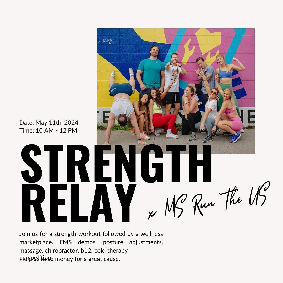 Happy Friday CFS fam! 

We are hosting an event next Saturday, May 11th at 10 AM in an effort to raise money for MS Run The US. The first portion will be a super fun relay style strength training workout followed by a wellness marketplace.

Bring you