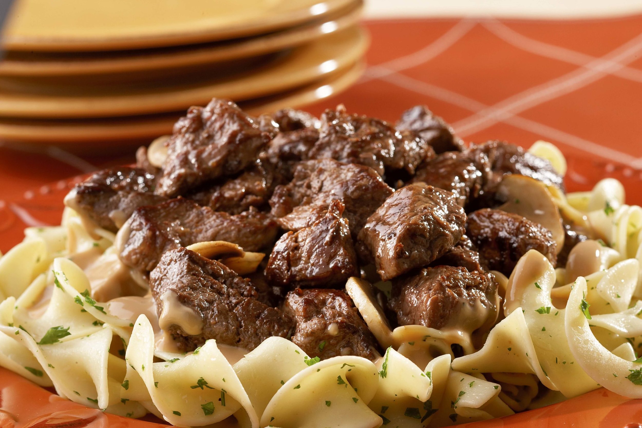 BISON RIBEYE WITH MUSHROOMS AND NOODLES