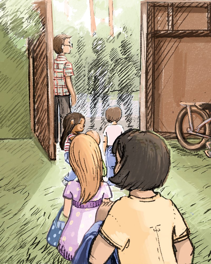 Des enfants sortent de l'école à la fin de la journée.
