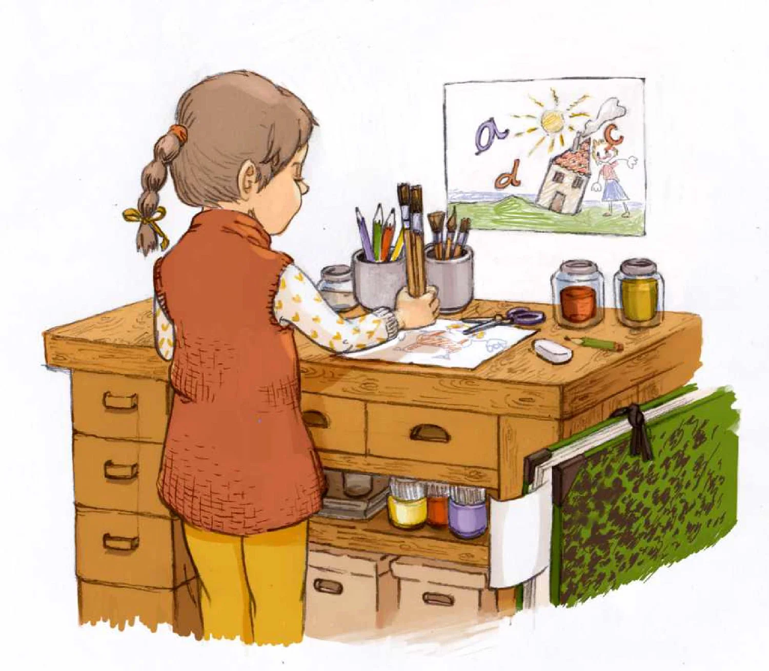 Preschool child keeping desk tidy, developing independence and organization skills