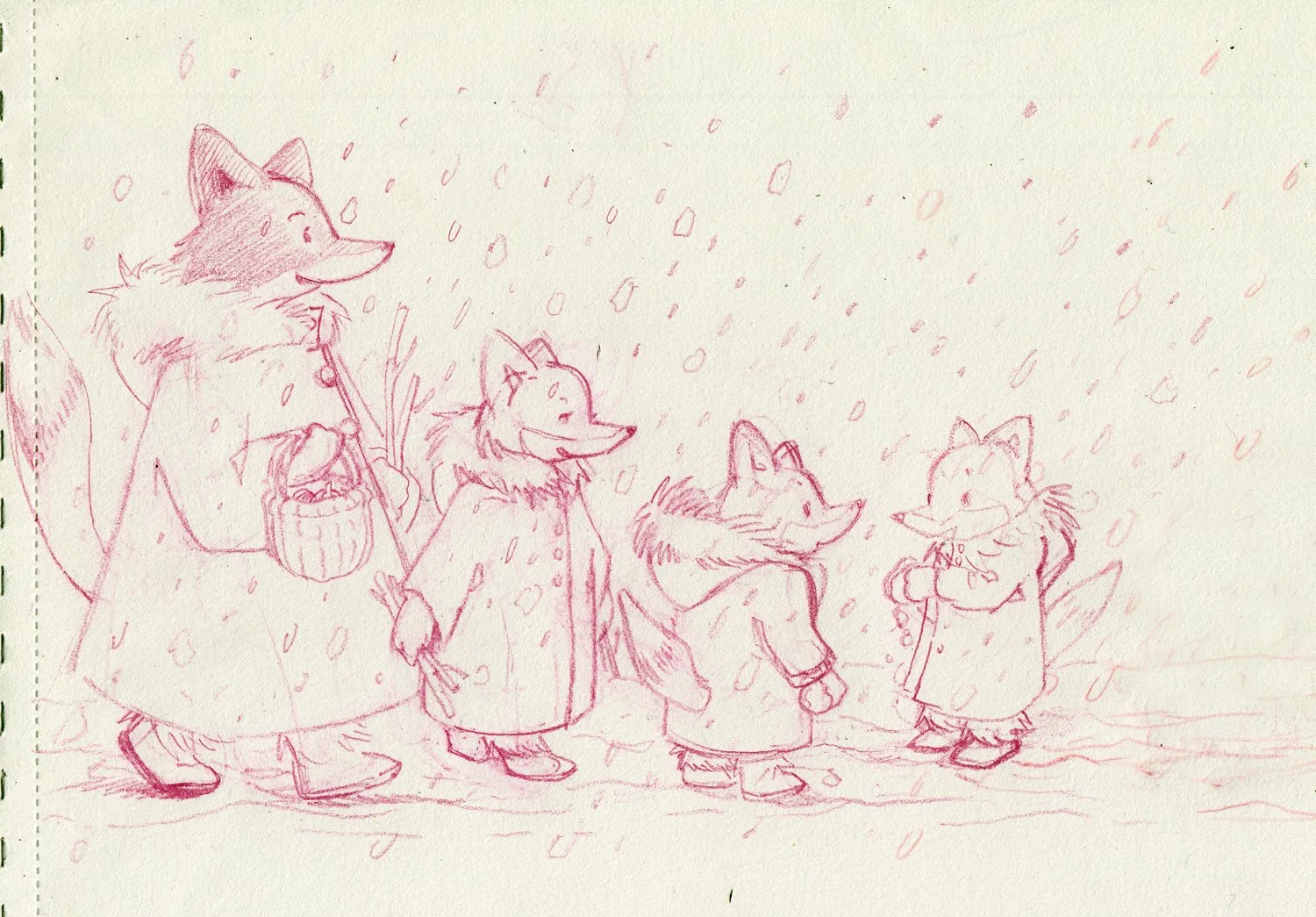 Fox playing in the snow – character research for a children’s book project