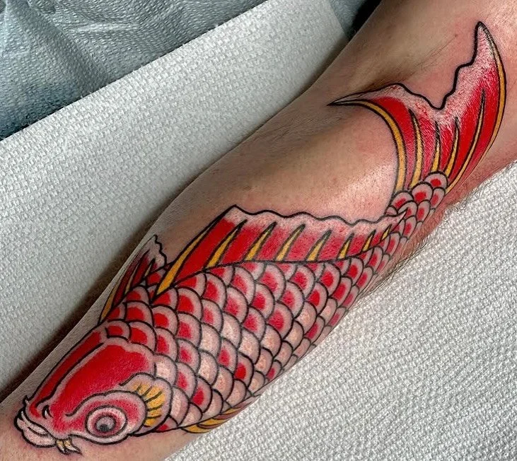 Koi done by @ben.hua.yu &bull; To book an appointment with Ben, email, call, or stop by the shop! Ben is available Friday, Saturday and Monday! 
📧 Shop email flyritetattoonyc@gmail.com
📧 Ben email benjamin.hua.yu@gmail.com