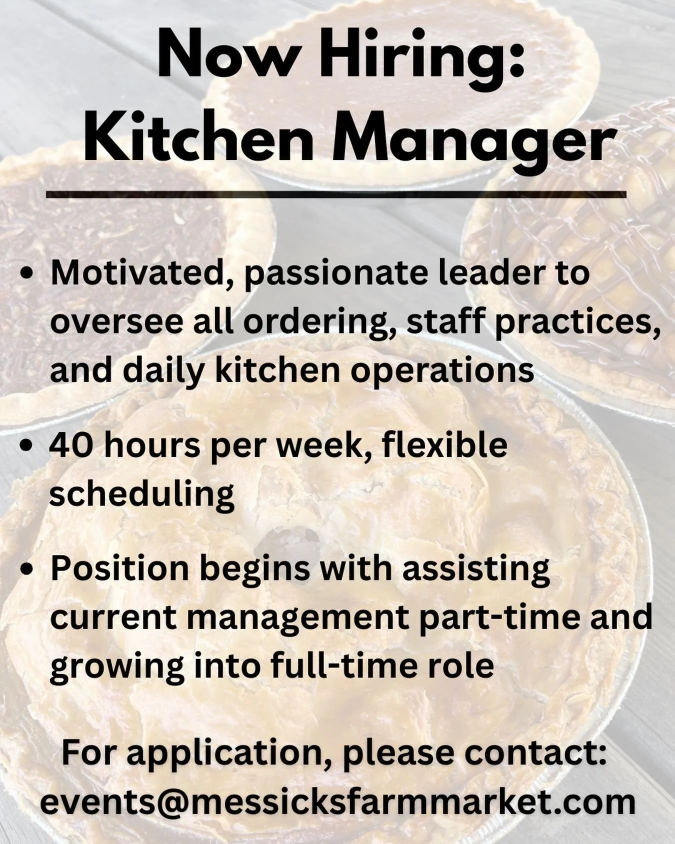 We&rsquo;re hiring! Come be part of our Farmily 👩&zwj;🌾🧑&zwj;🌾

For more information or to apply, email us at events@messicksfarmmarket.com