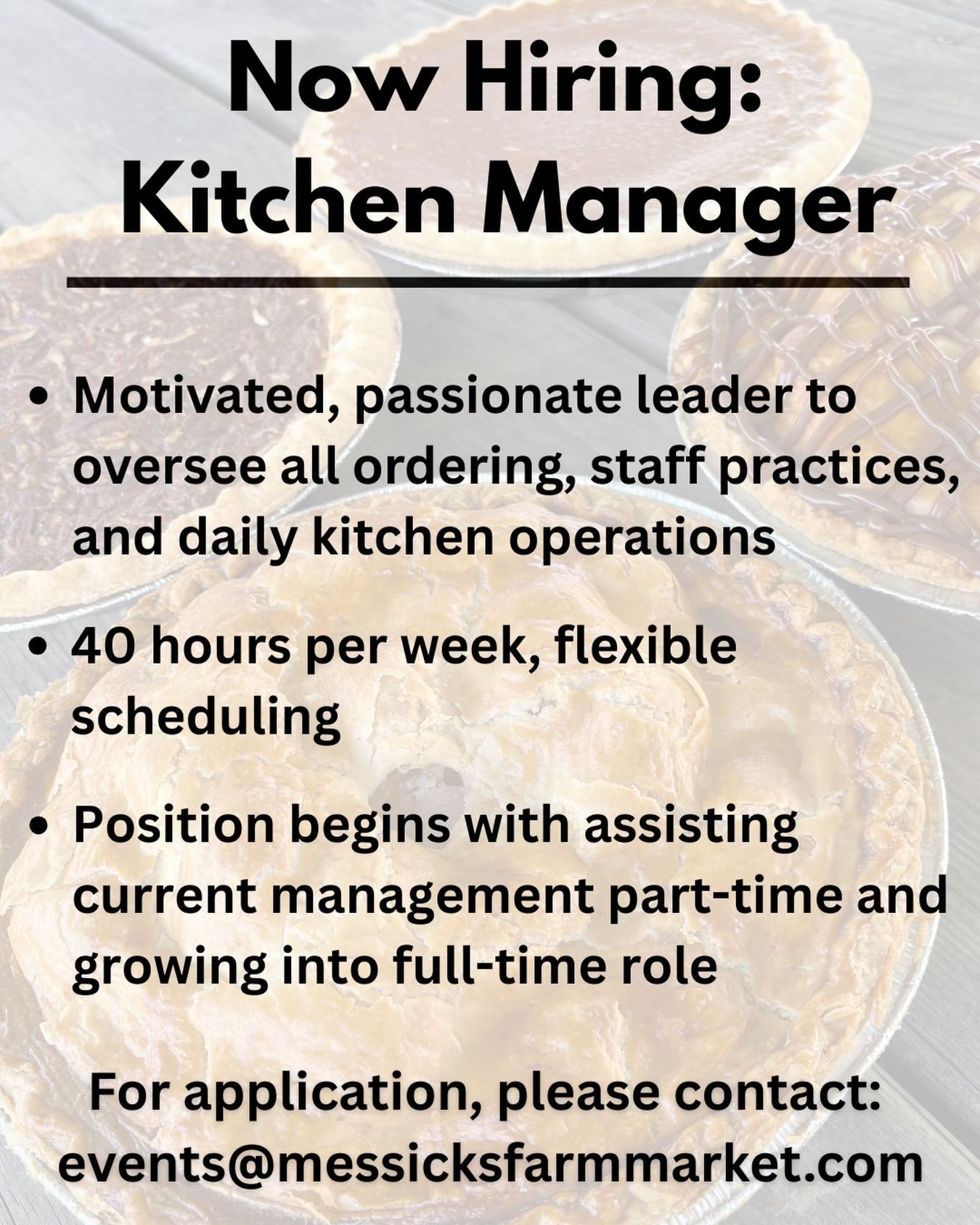 We&rsquo;re hiring! Come be part of our Farmily 👩&zwj;🌾🧑&zwj;🌾

For more information or to apply, email us at events@messicksfarmmarket.com