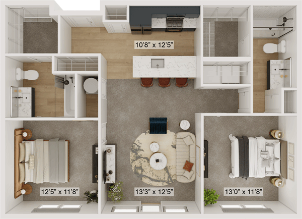 Gateway Lofts Lexington Jones floor plan, 1,057 square feet, 2 bed 2 bath in Lexington, KY