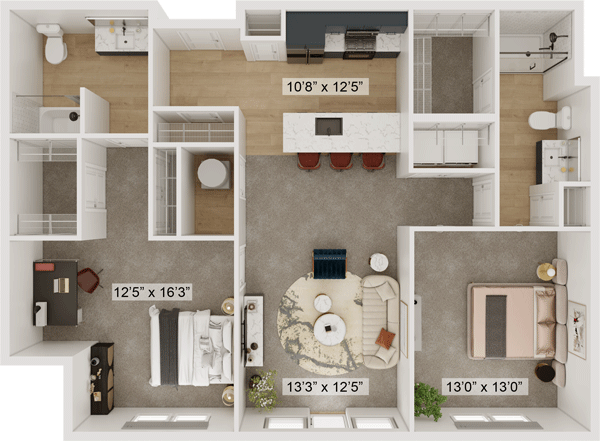 Gateway Lofts Lexington Blue Grass floor plan, 1,197 square feet, 2 bed 2 bath in Lexington, KY