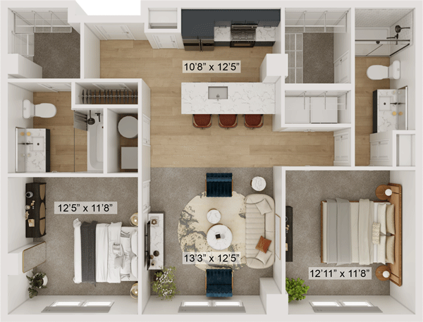 Gateway Lofts Lexington Barbaro floor plan, 1,088 square feet, 2 bed 2 bath in Lexington, KY