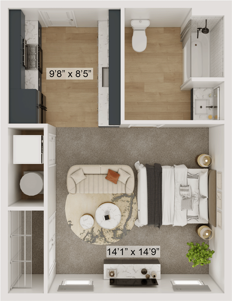 Gateway Lofts Lexington Rupp studio floor plan, 477 square feet, studio 1 bath in Lexington, KY
