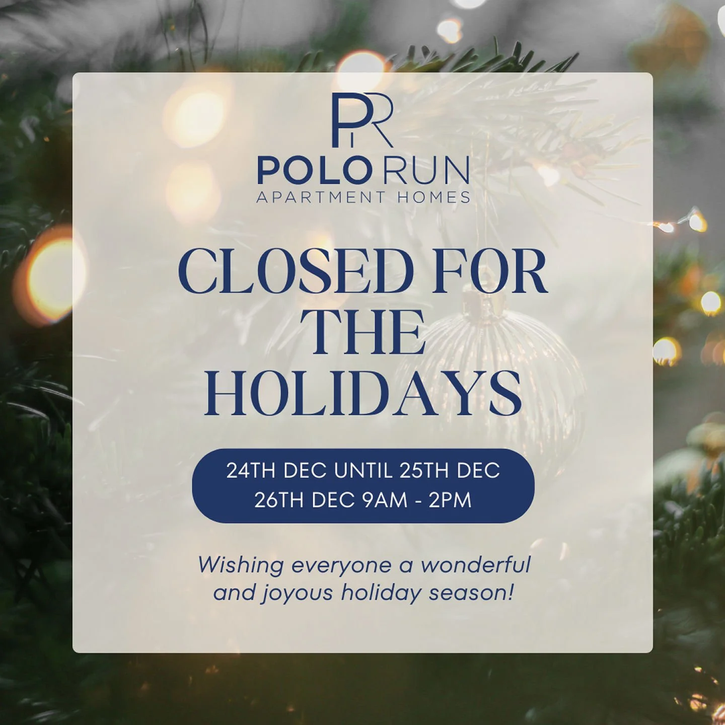 🎄 Holiday Office Hours Update 🎄Our office will be closed Dec 24 &amp; 25.We&rsquo;ll be open Dec 26 from 9AM&ndash;2PM.Wishing everyone a joyful holiday season! ✨ #happyholidays #apartmentliving #yardelypa