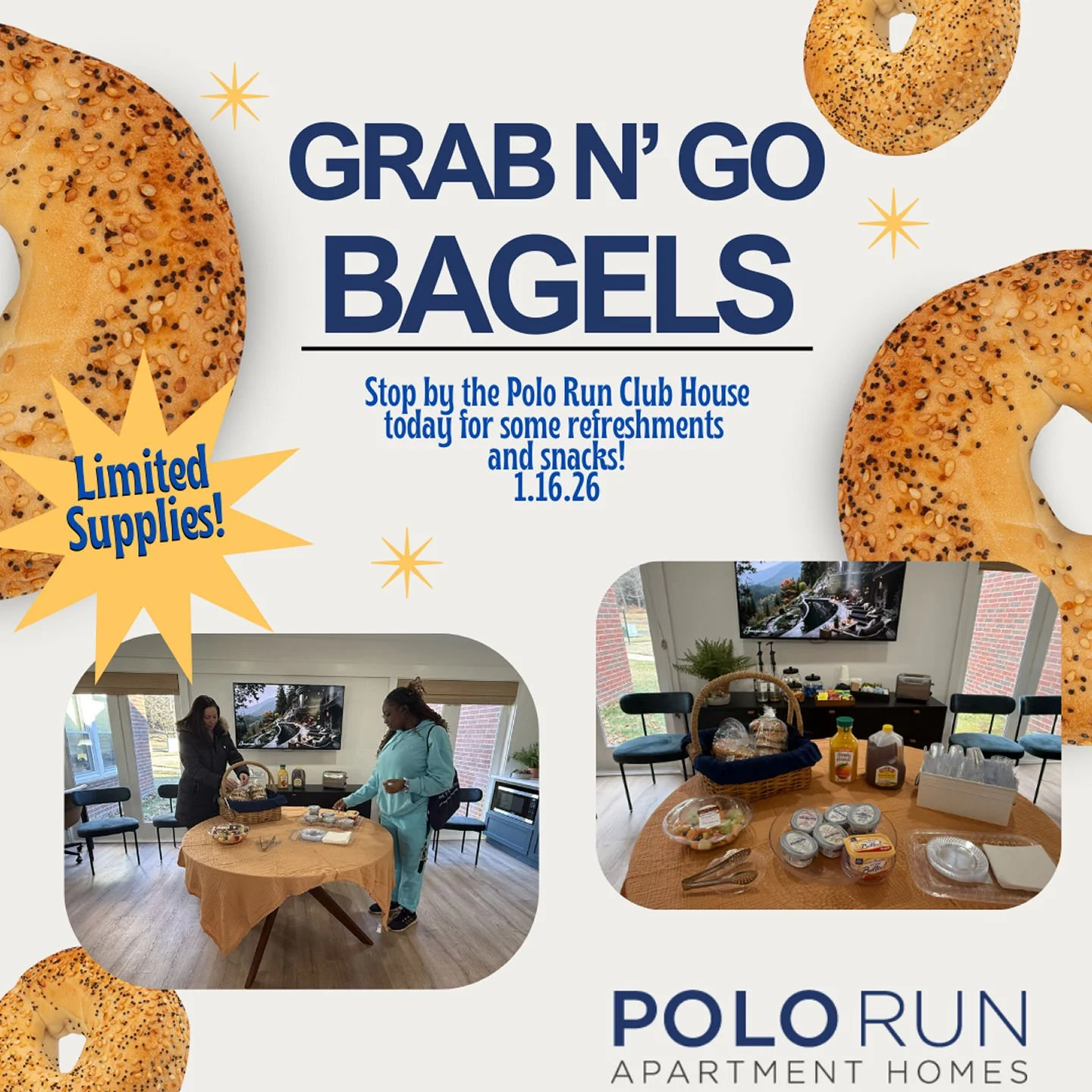 🥯 Grab &bull; Go &bull; Run

We truly appreciate our residents! Thank you for stopping in for some breakfast fuel!

#polorunapartmenthomes #bagelstop #grabngo