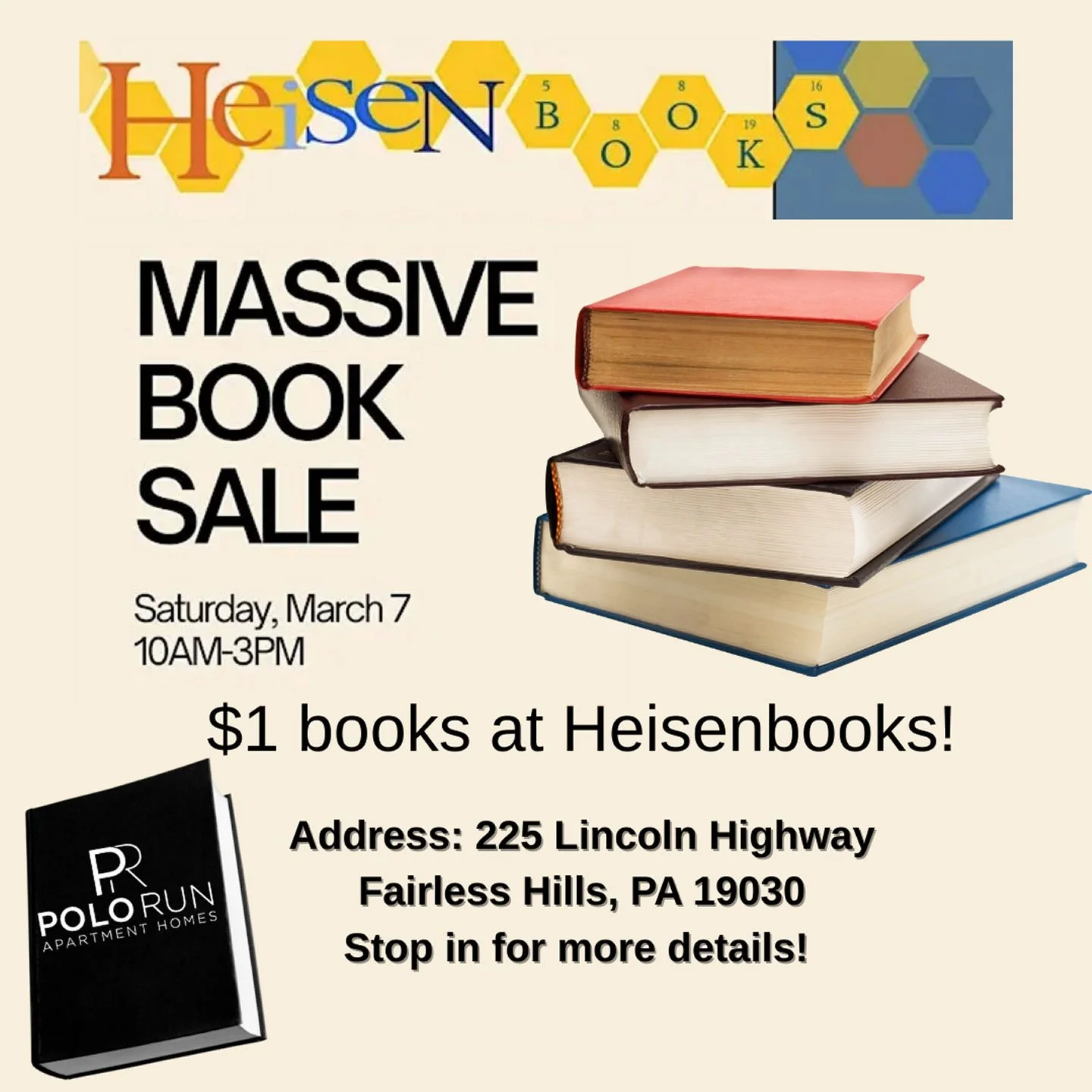 Score awesome reads and big discounts at the $1 Book Sale happening this Saturday at Heisenbooks!

Heisenbooks are hosting a HUGE event on March 7th from 10AM-3PM. All books in our lower-level facility will be priced at $1, and they will have special