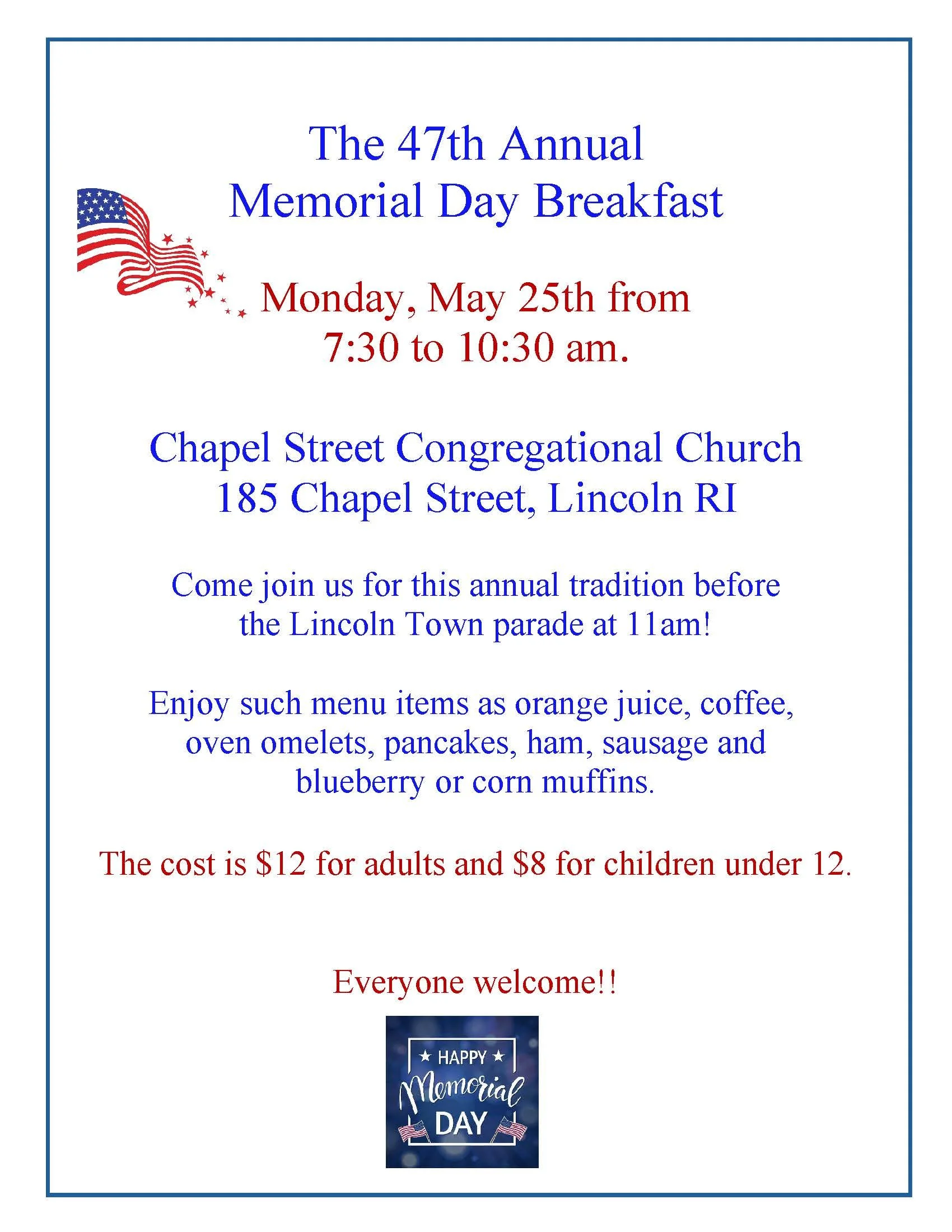 Chapel Street UCC: 47th Annual Memorial Day Breakfast