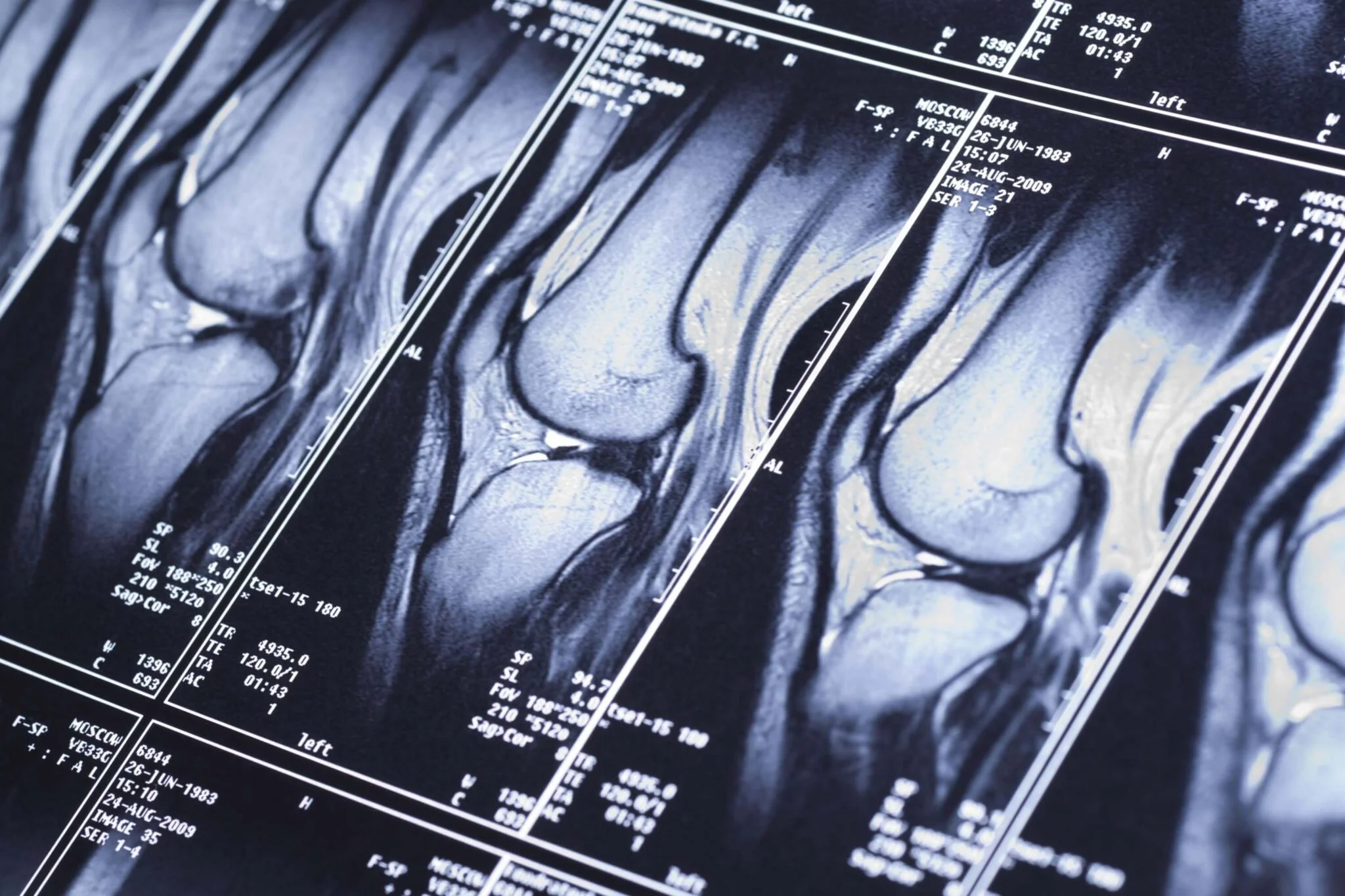 Medical MRI scans of a human knee joint