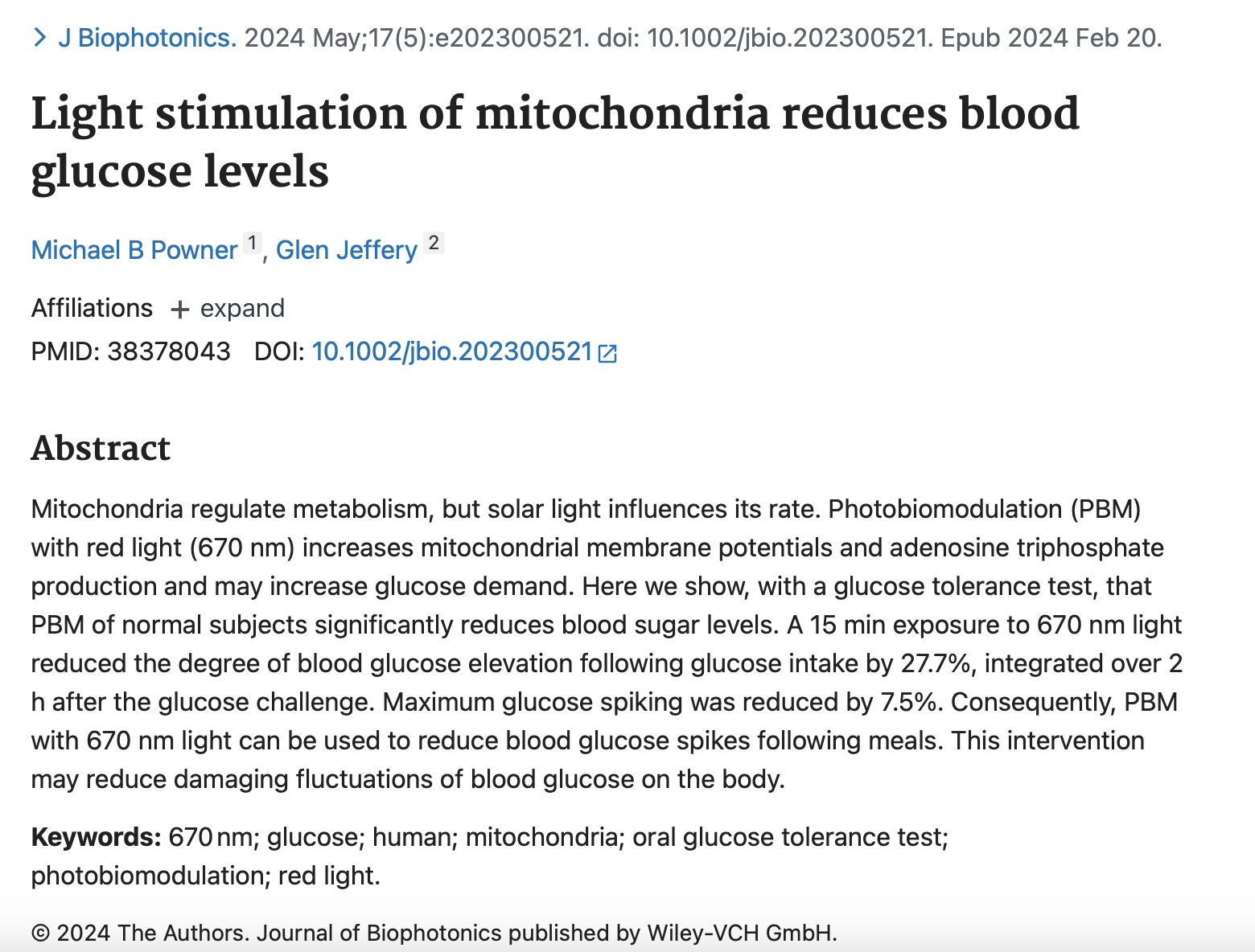 Light stimulation of mitochondria