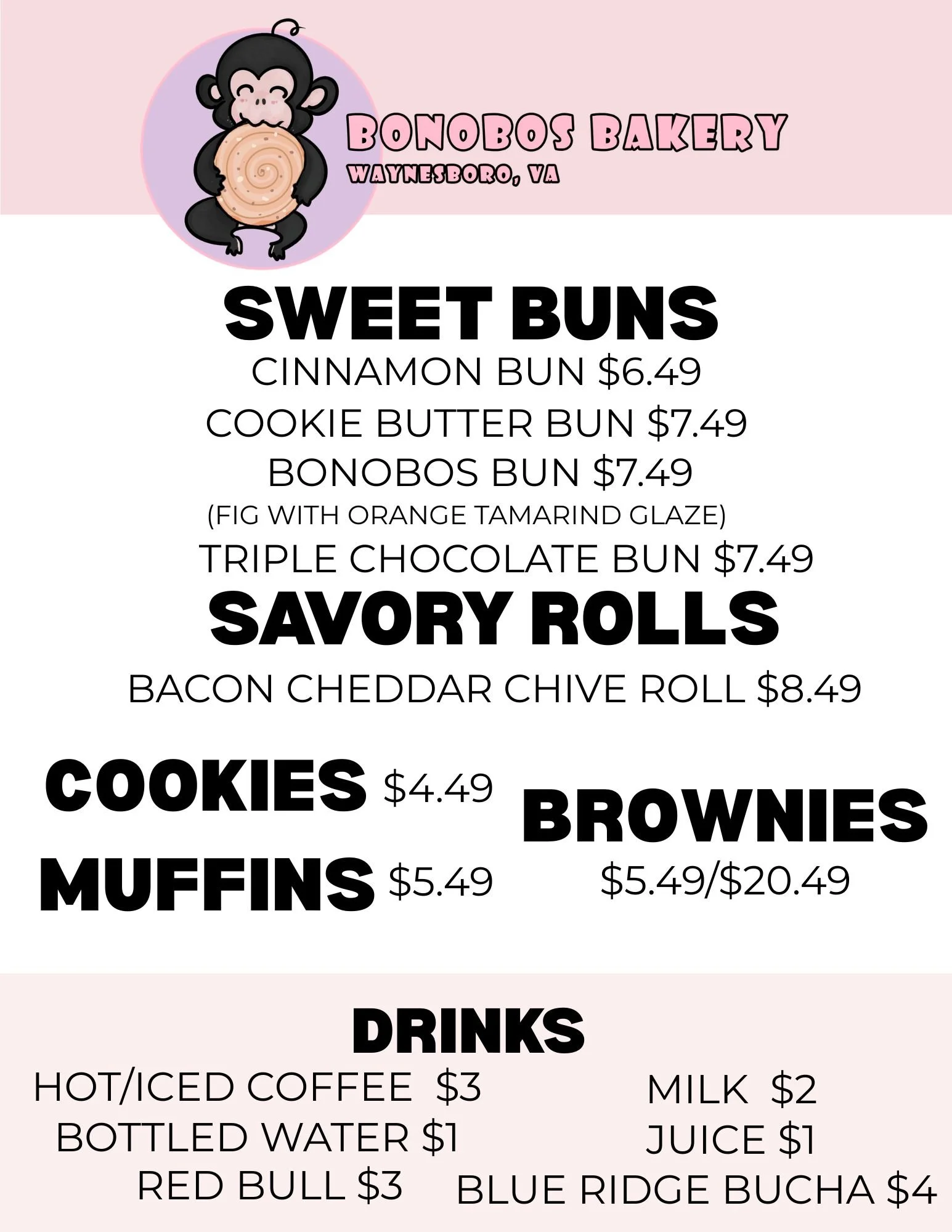 Menu 1 — Bonobos Bakery | Freshly Baked Goods in Waynesboro, VA