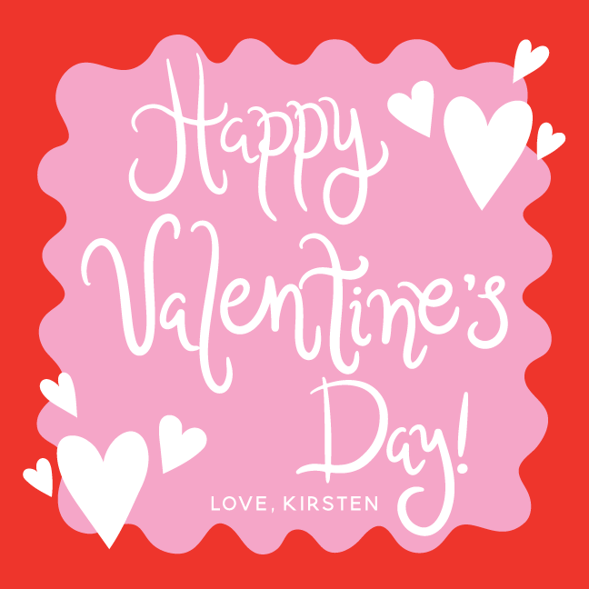 Happy Valentine's Day Abstract Squiggle Gift Tag - RED
