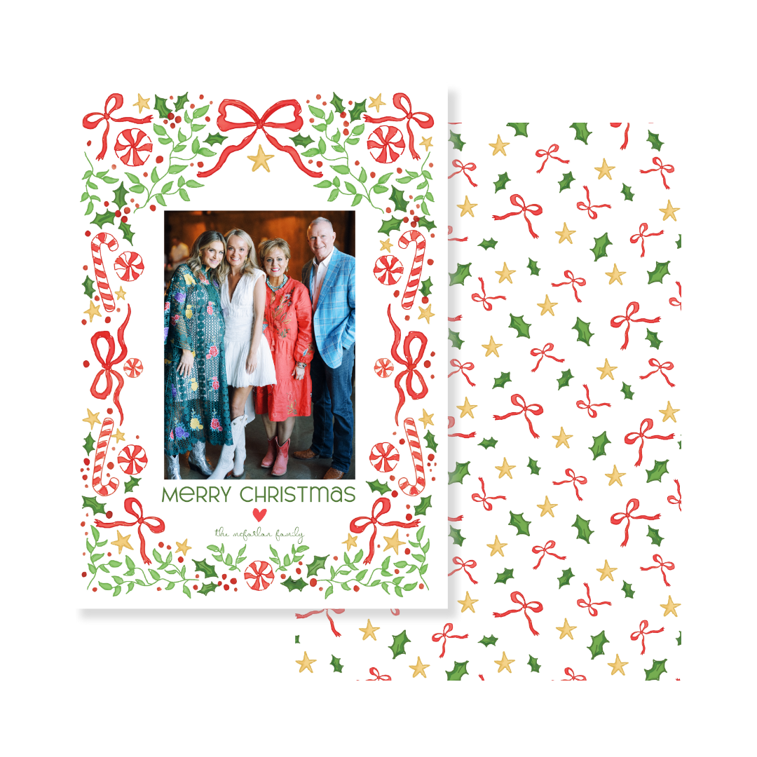 Christmas Holly & Bows Christmas Card - Vertical