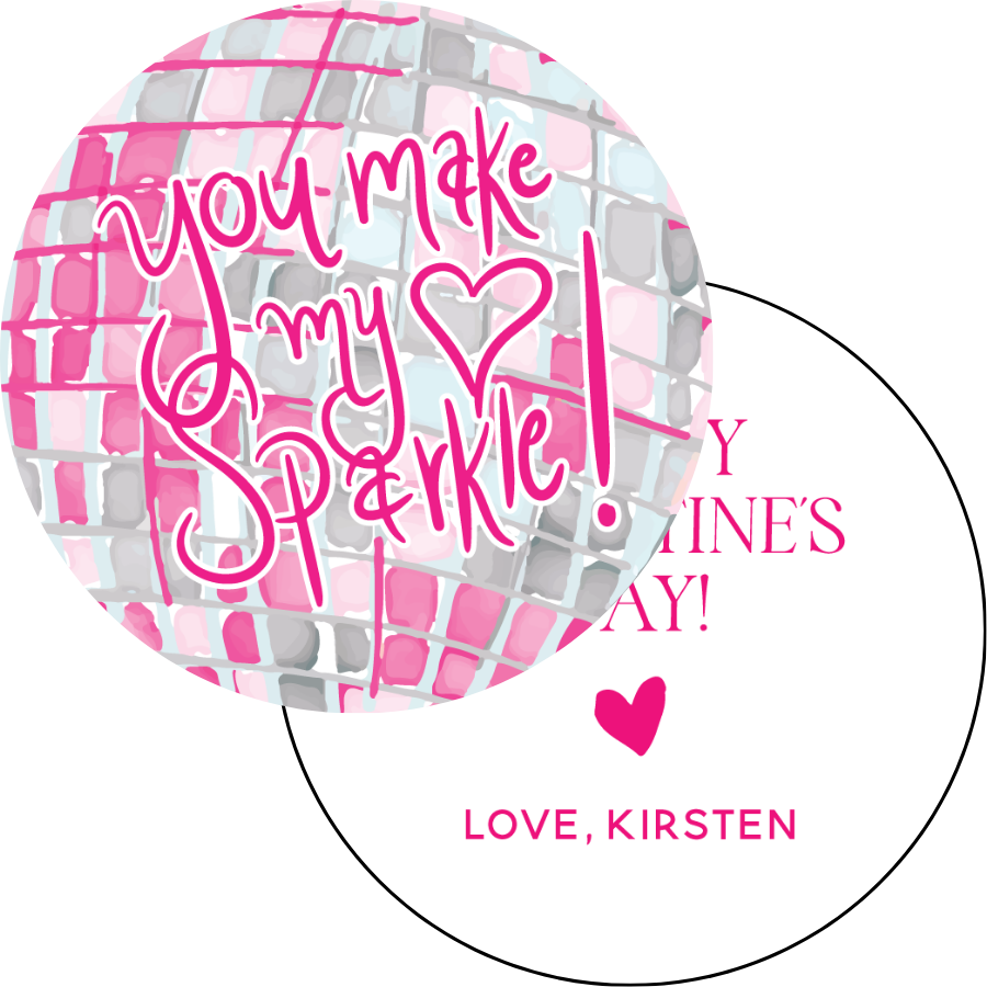 Silver/Pink You Make My Heart Sparkle Disco Circle Gift Tag