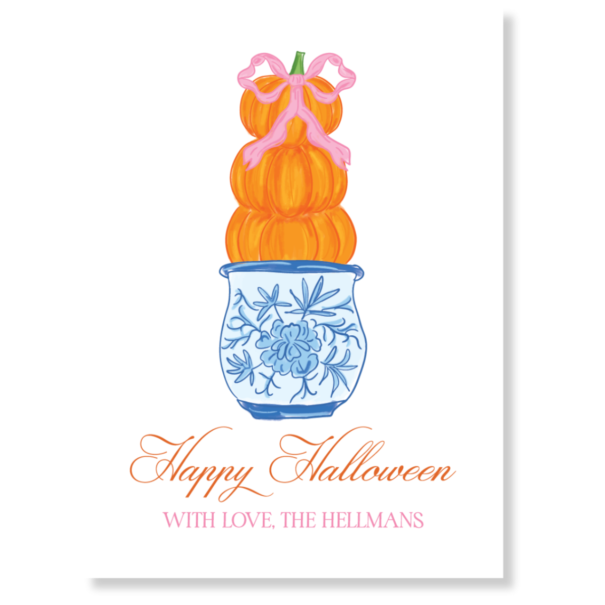 Chinoiserie Planter & Pumpkins Gift Tag - PINK