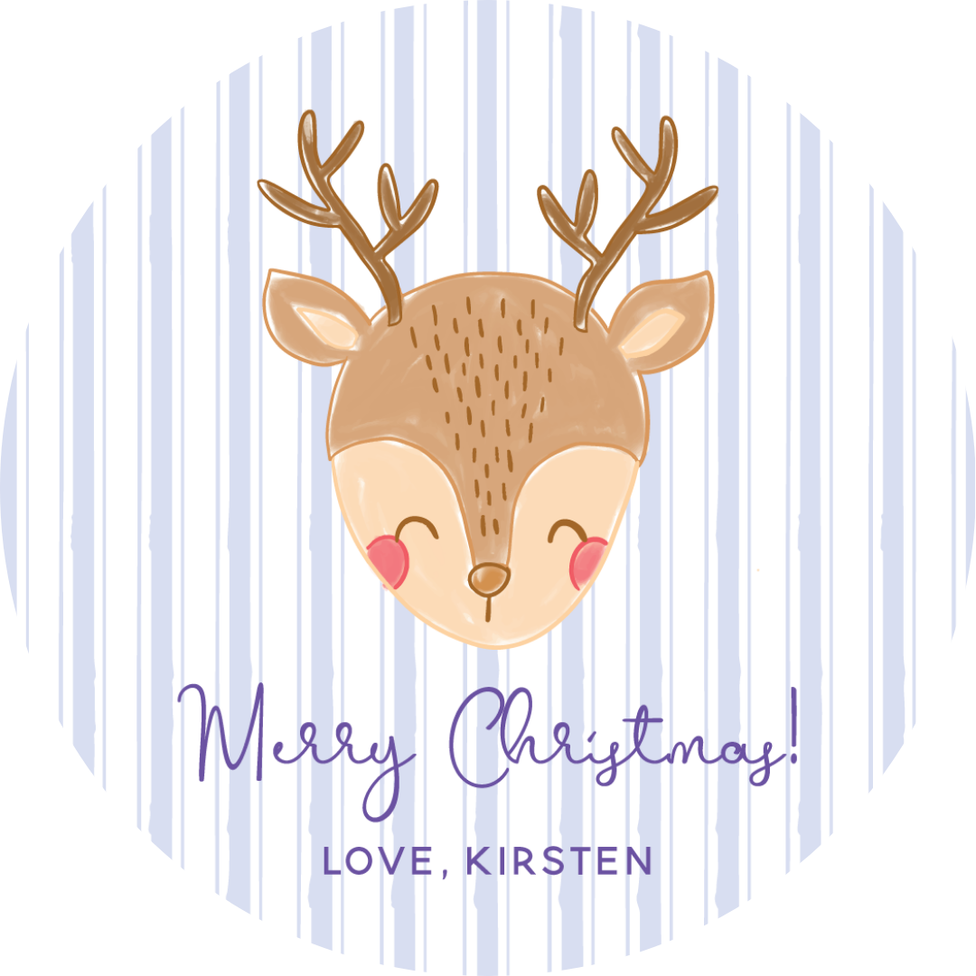 Purple Stripe Reindeer Circle Tag