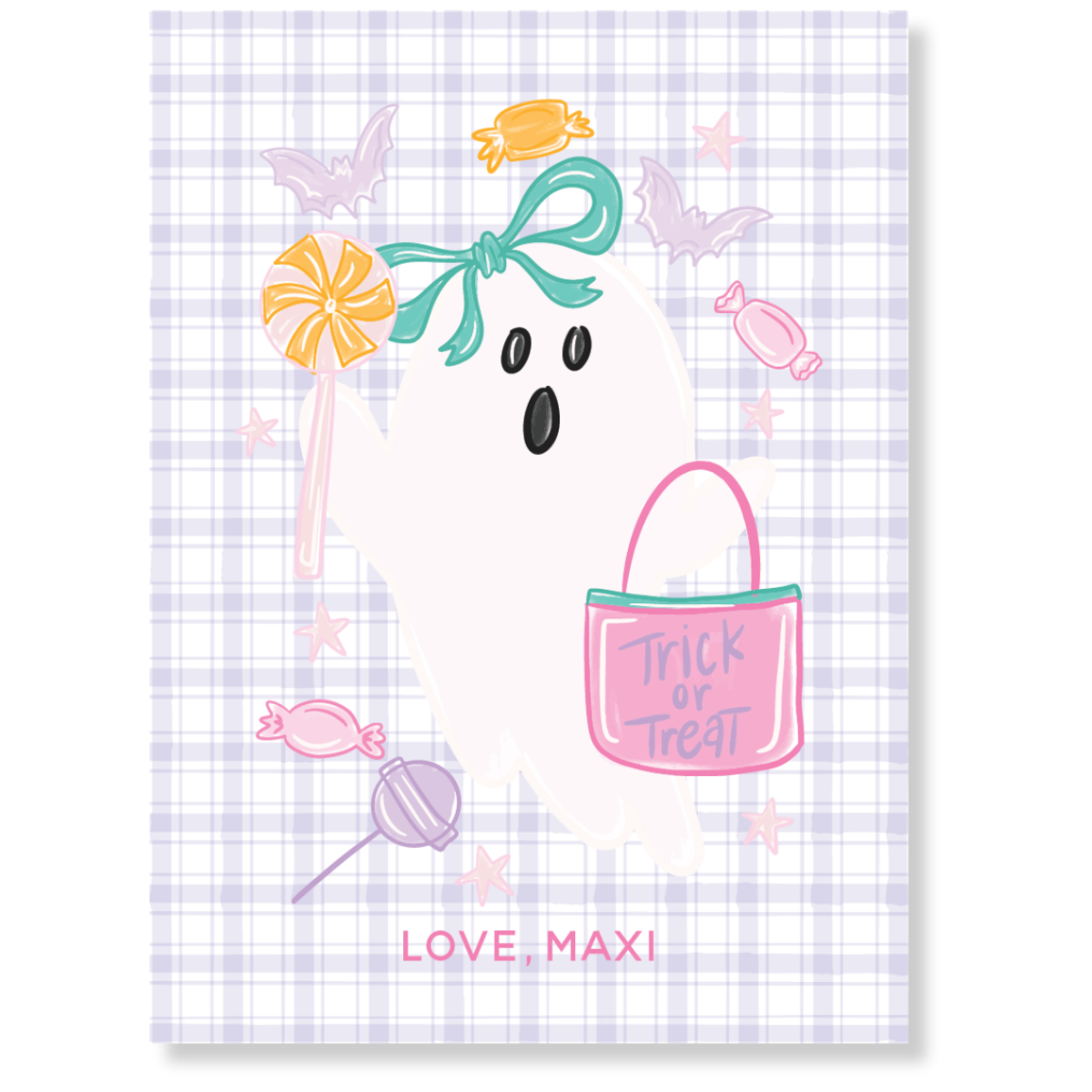 Sweet Gingham Ghosty Halloween Gift Tag