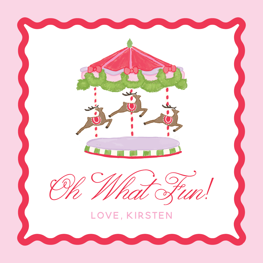 Oh  What Fun! Christmas Gift Tag - PURPLE GREEN AND PINK OPTIONS