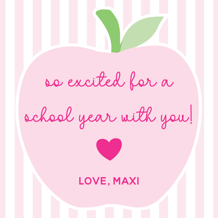 Stripes & Apple School Gift Tag PINK