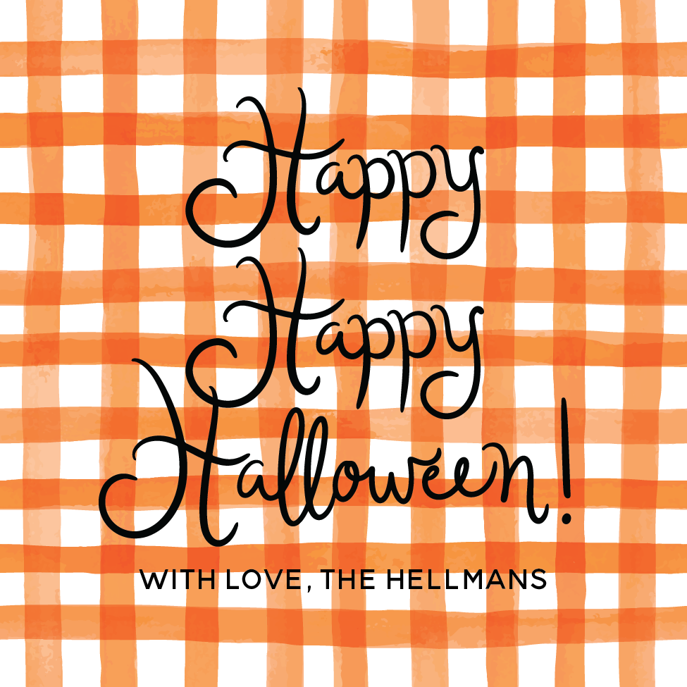Happy Happy Halloween Orange Gingham Gift Tag