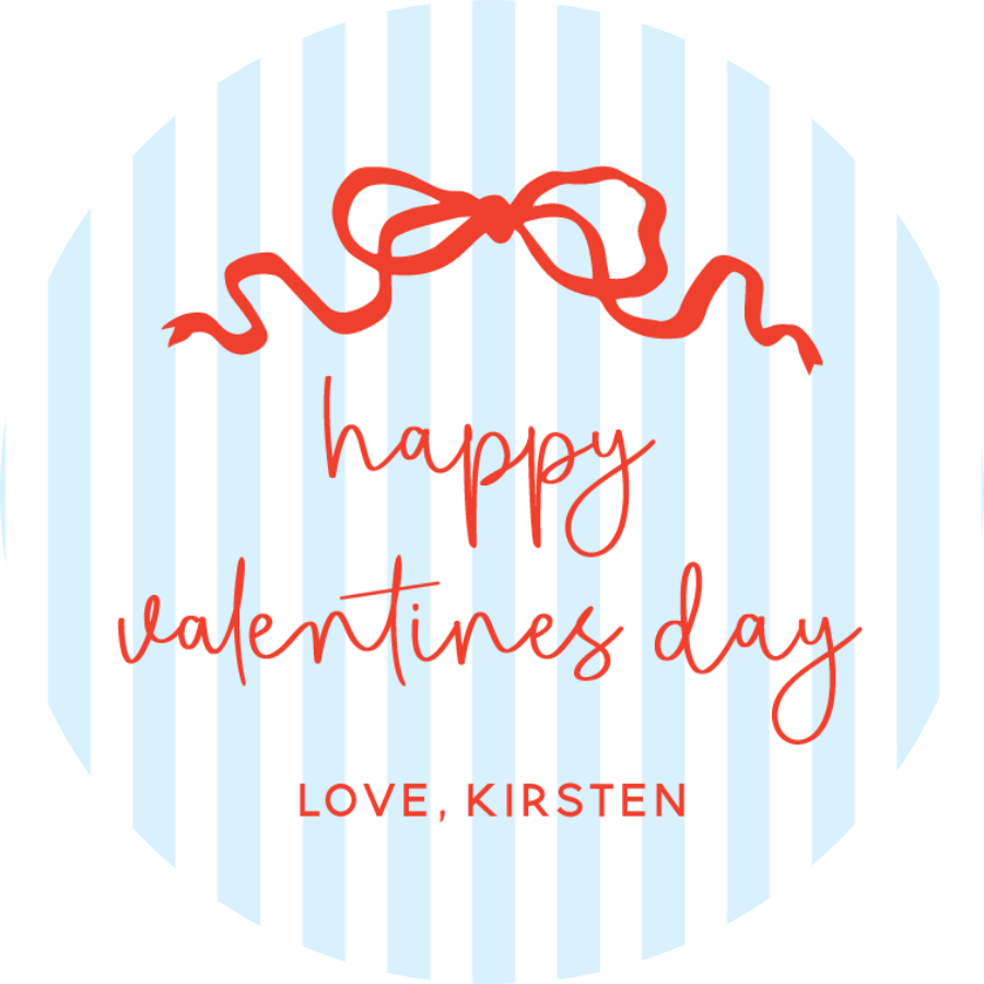 Stripes & Bow Circle Gift Tag - BLUE
