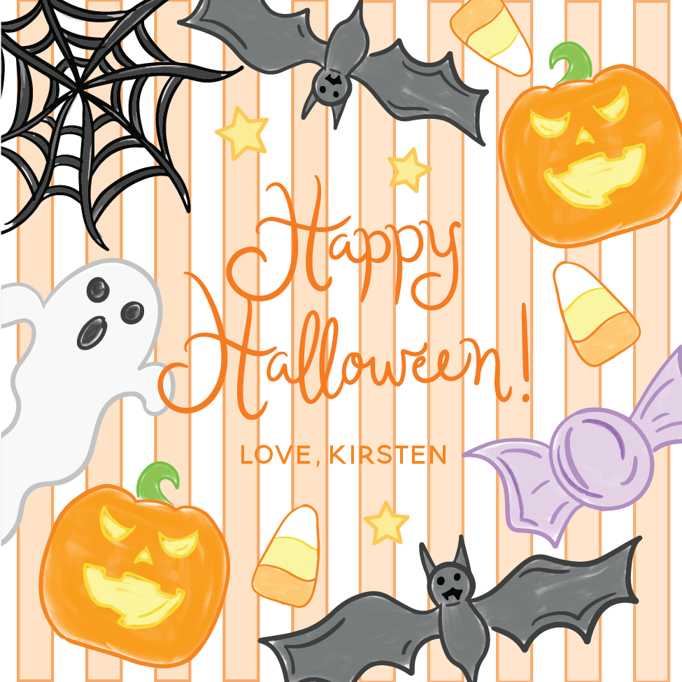 Happy Halloween Icons Watercolor Gift Tag - ORANGE