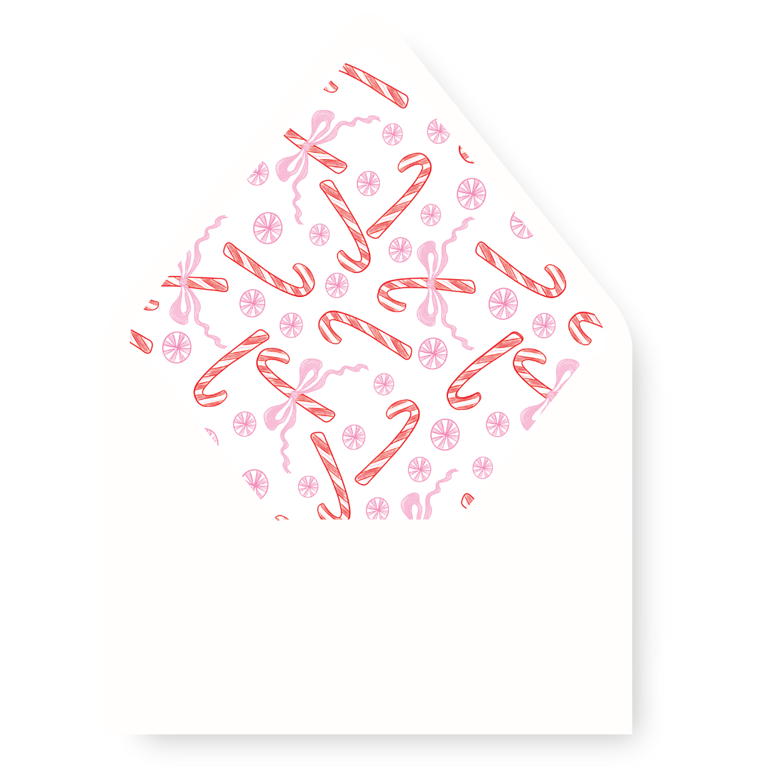 Pink Scallop Border Deck The Halls Crest Envelope Liner - PINK PEPPERMINT