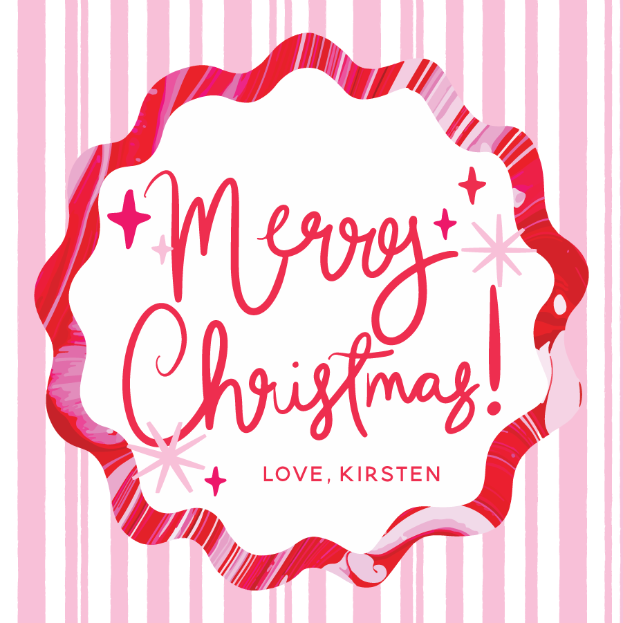 Merry Christmas Abstract Marble Gift Tag - PINK