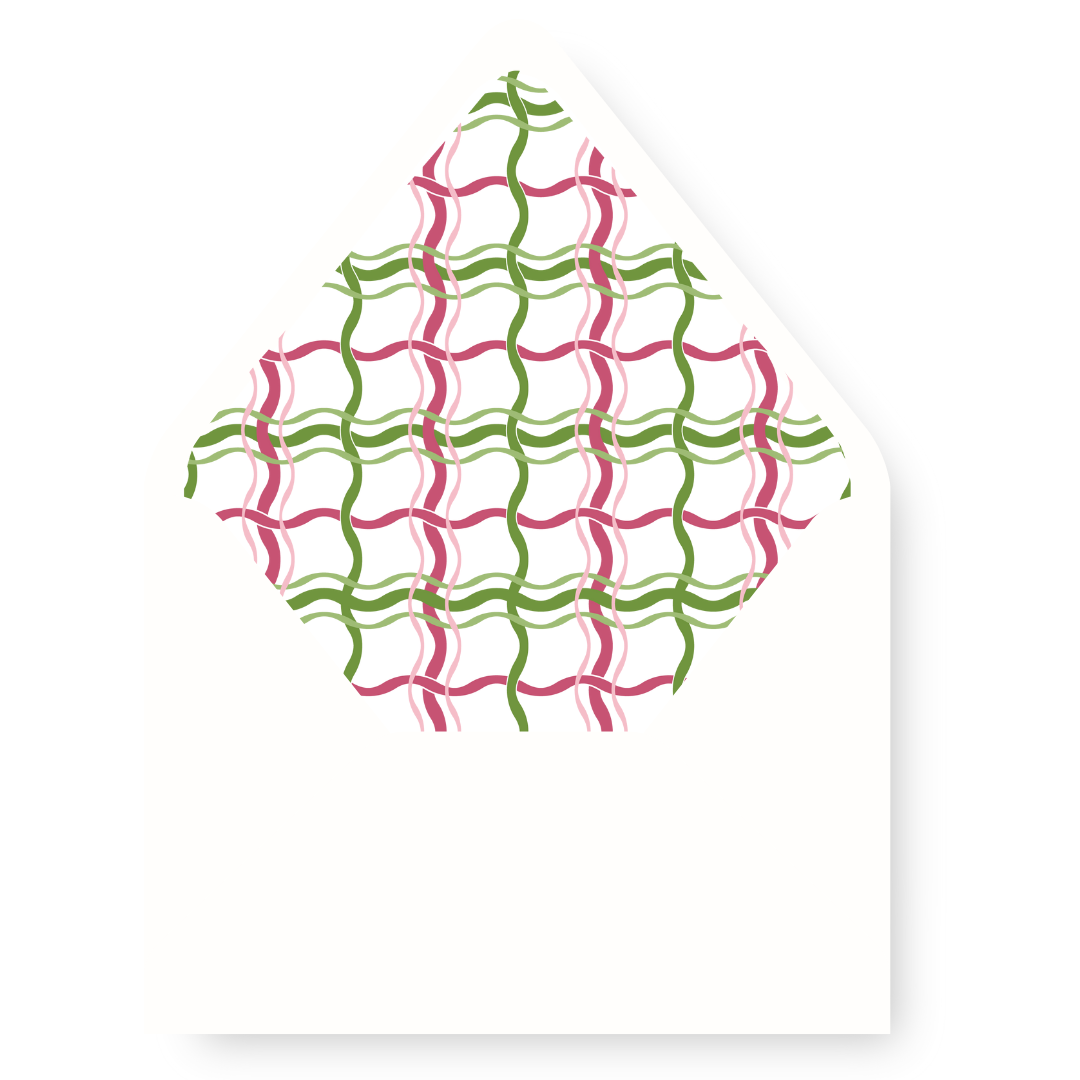 Raspberry & Green Wavy Gingham  Christmas Card Envelope Liner
