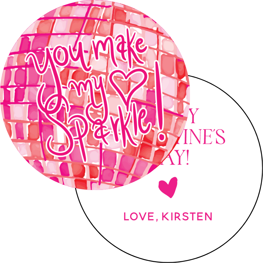 Pink You Make My Heart Sparkle Disco Circle Gift Tag