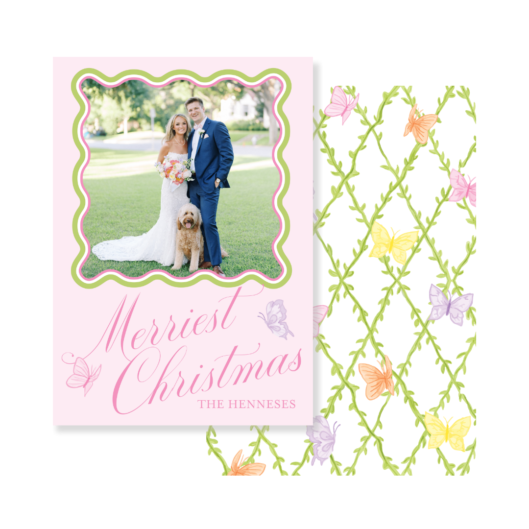Butterfly Lattice Merriest Christmas Card - Vertical