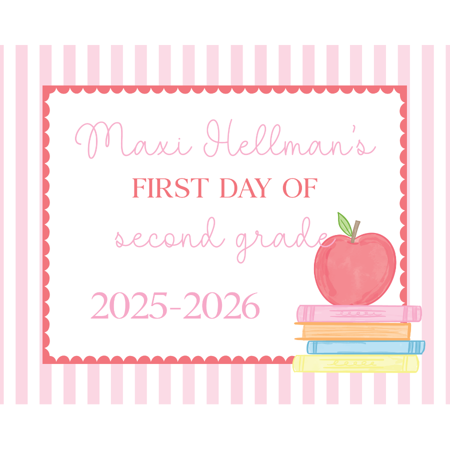 Pink Stripes & Apple/Pencil Design First/Last Day Of School Sign
