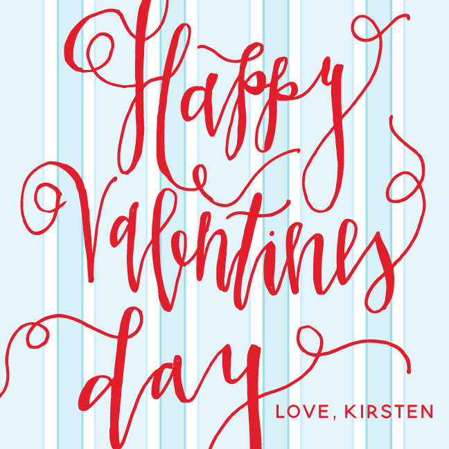 Blue Stripes Happy Valentine's Day Calligraphy Gift Tag