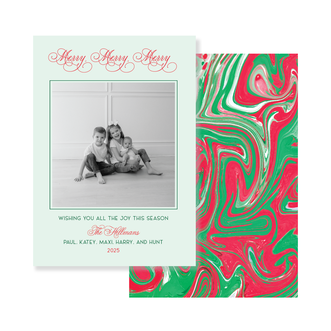 Green & Red Marble Merry Christmas Card