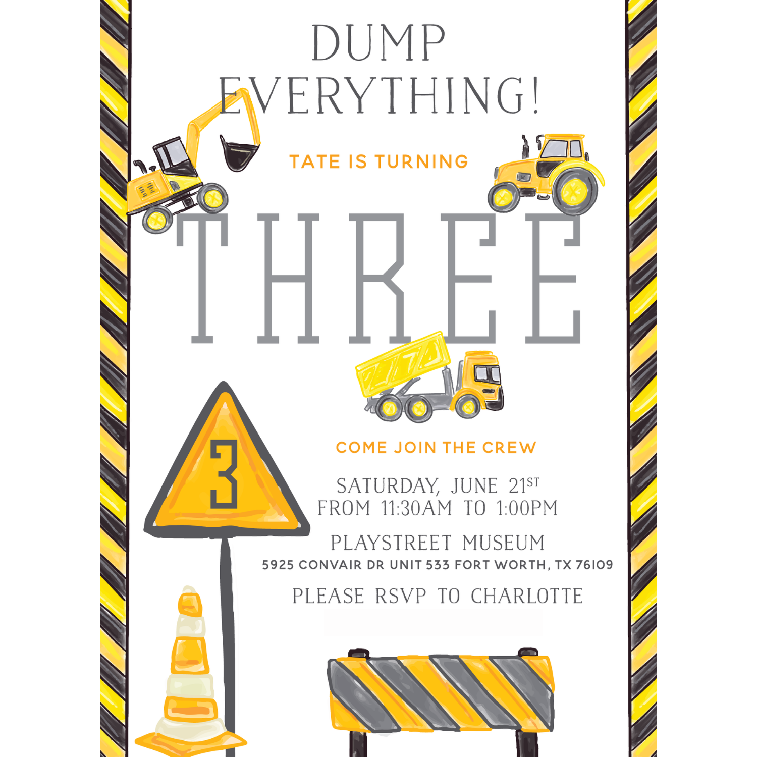 Construction Truck Theme Invitation