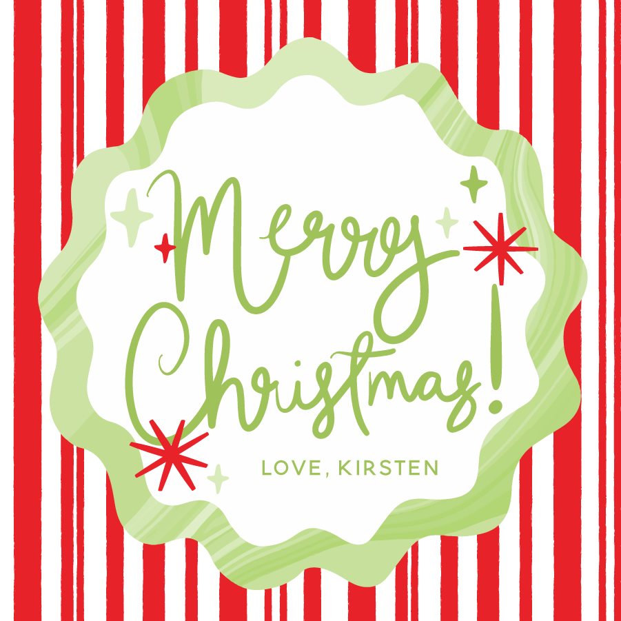 Merry Christmas Abstract Marble Gift Tag - RED