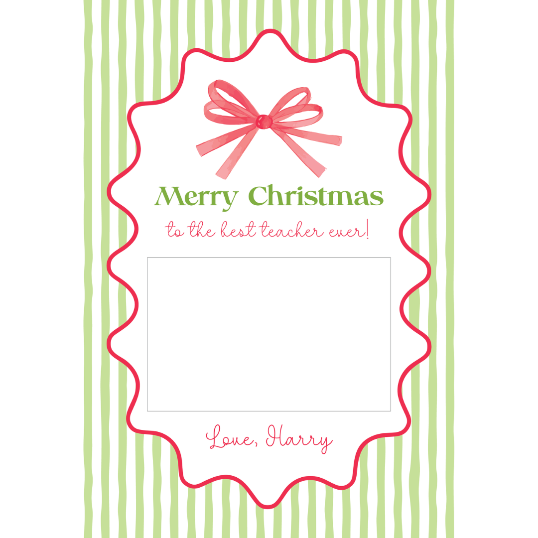 Merry Christmas Teacher Gift Card Holder - Green Stripe