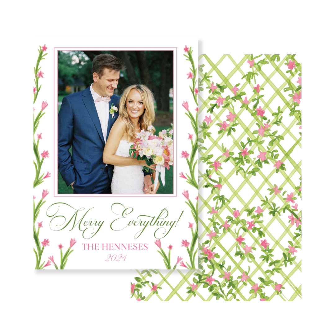 Merry Everything Lattice Floral Christmas Card - Vertical