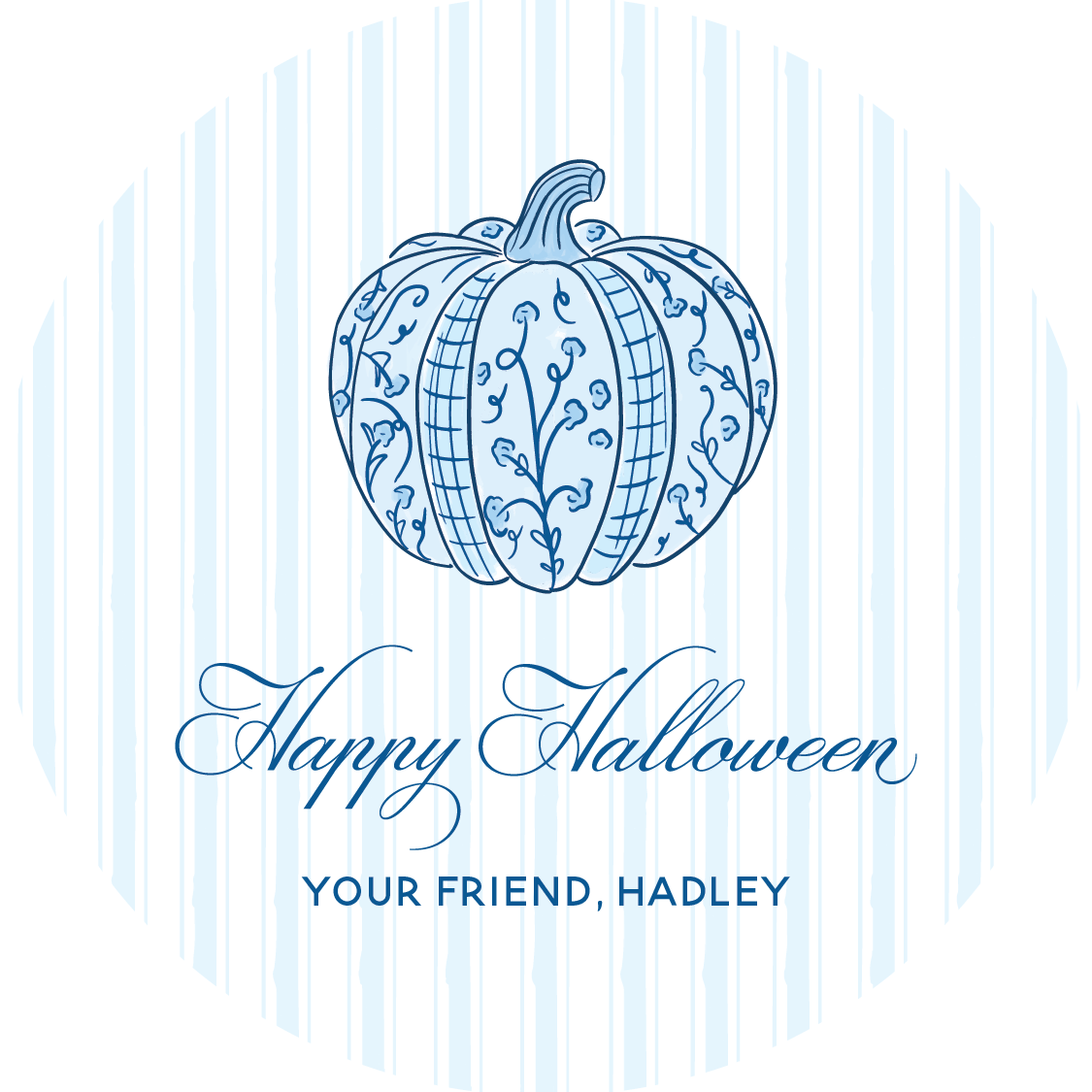Chinoiserie Pumpkin Circle Gift Tag - BLUE