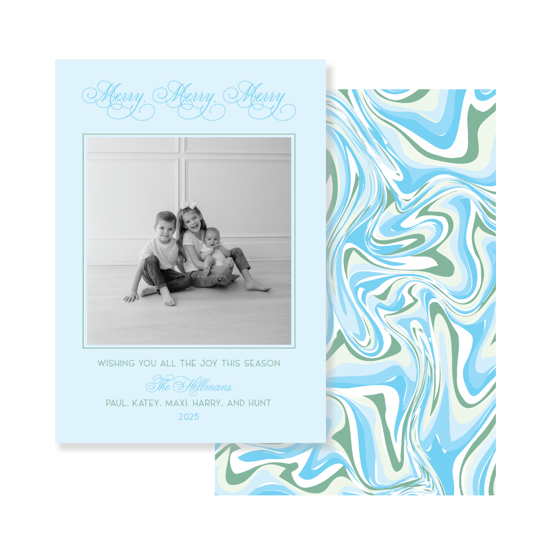 Blue & Green Marble Merry Christmas Card