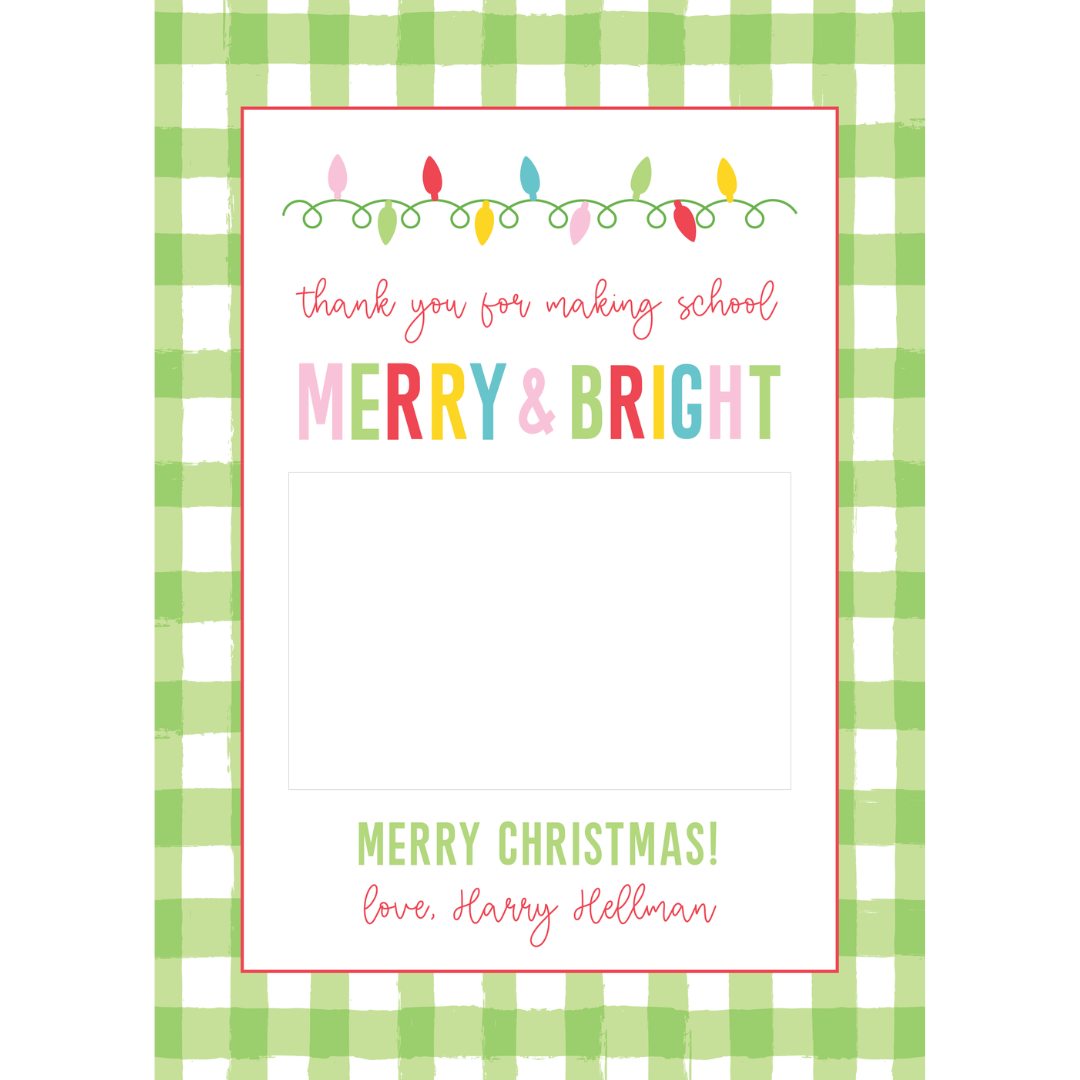 Merry & Bright Teacher Gift Card Holder - Green Gingham