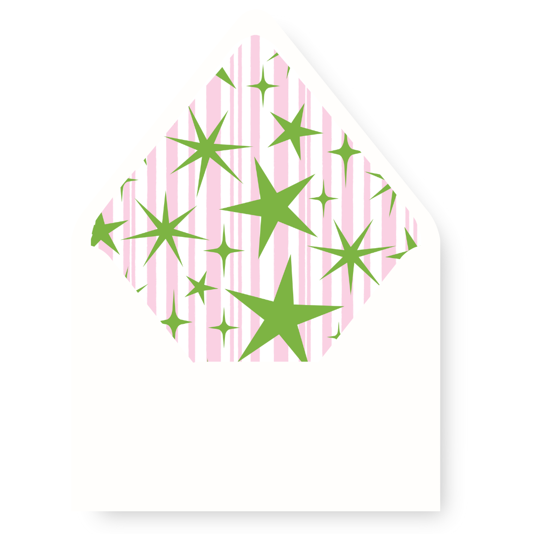 Oh What Fun Stars Christmas Card GREEN Envelope Liner