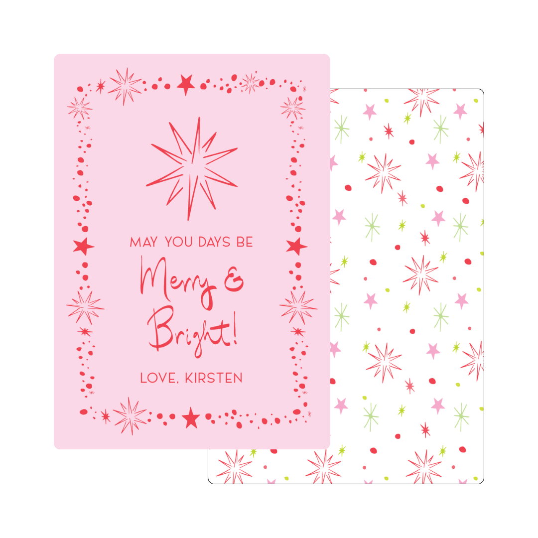 May Your Days Be Merry & Bright Stars Gift Tag - PINK & RED