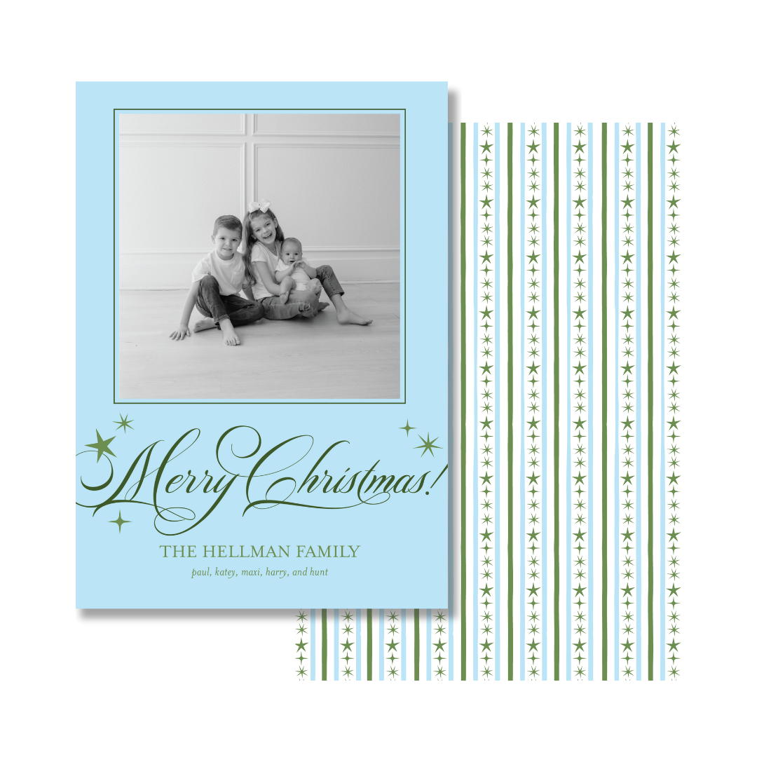 Blue & Green Simple Stars Christmas Card